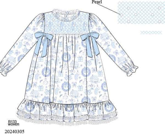 RTS : Blue Christmas Toile Girl Dress