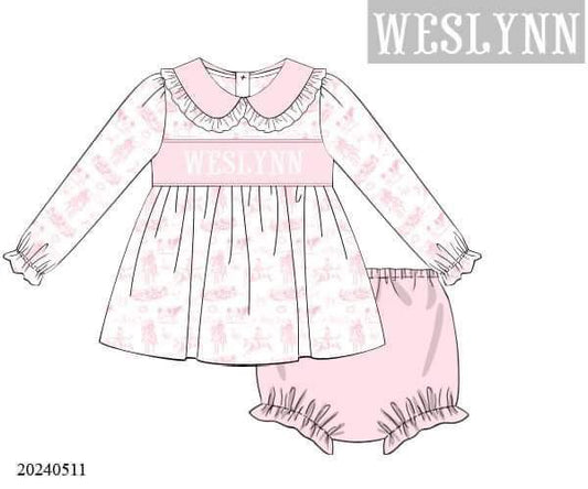 RTS : Winter Western Smocked Girl Diaper Set