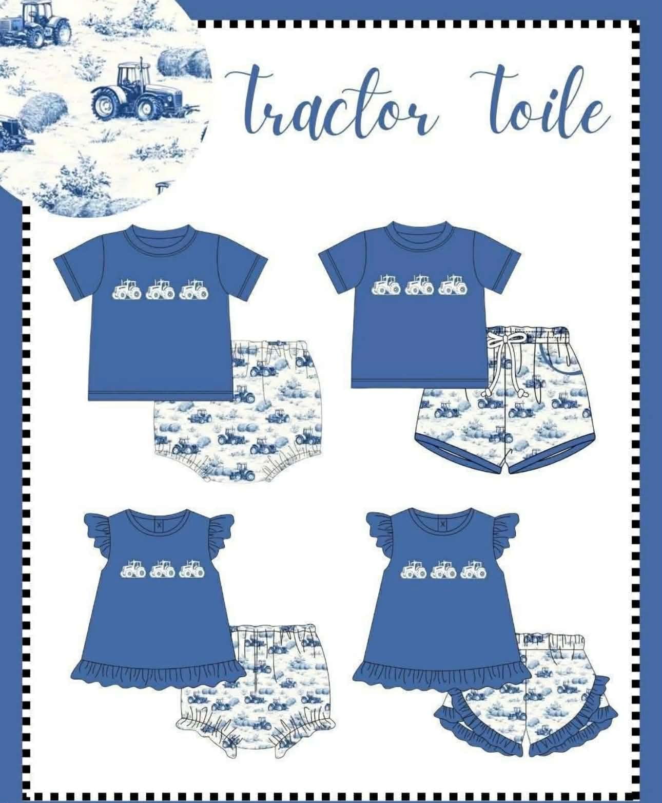 RTS : Girls Tractor Toile Short Set