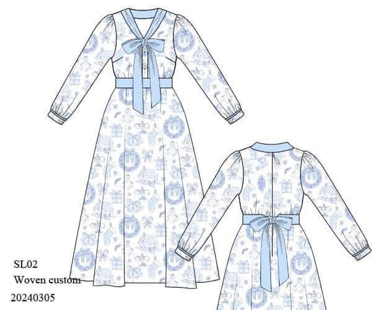 RTS : Blue Christmas Toile Mom Dress