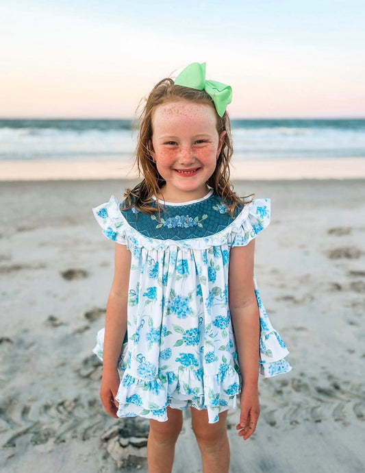 RTS : Hydrangeas Smocked Skirted Bubble